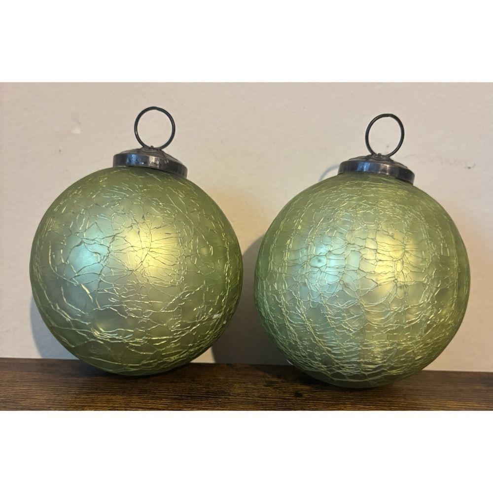 Vintage Midwest Kugel Crackle Mercury Glass Christmas Ornaments 4" in Dusty Sage